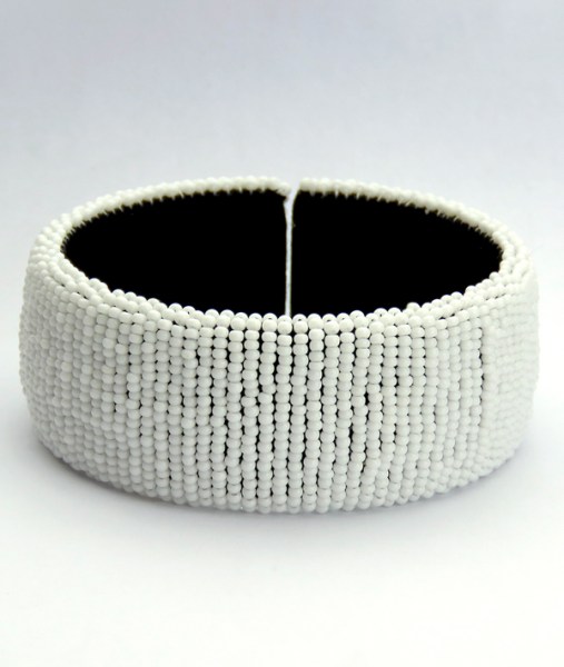 beaded bangle wide white 1