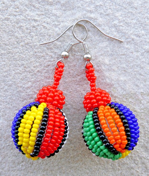 African Beaded Bobble Earrings African Colours
