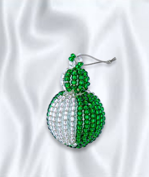 African Beaded Christmas Bobble Silver Green