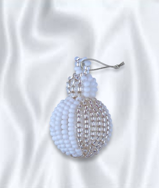 African Beaded Christmas Bobble Silver White