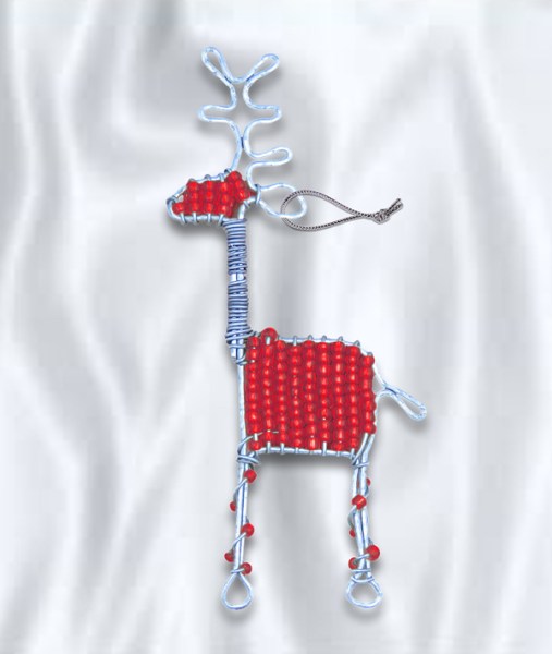 African Beaded Christmas Reindeer Red