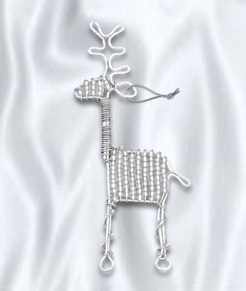 African Beaded Christmas Reindeer Silver