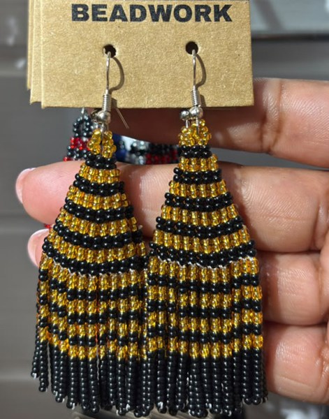 African Beaded Earrings Tembe Gold Black