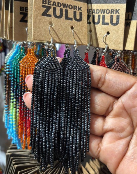 African Beaded Earrings Ilala Black Metallic Grey