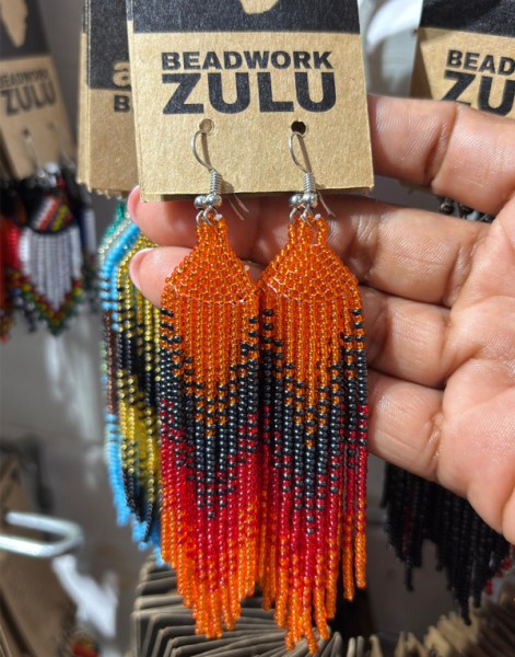 African Beaded Earrings Ilala Red Orange Metallic Grey