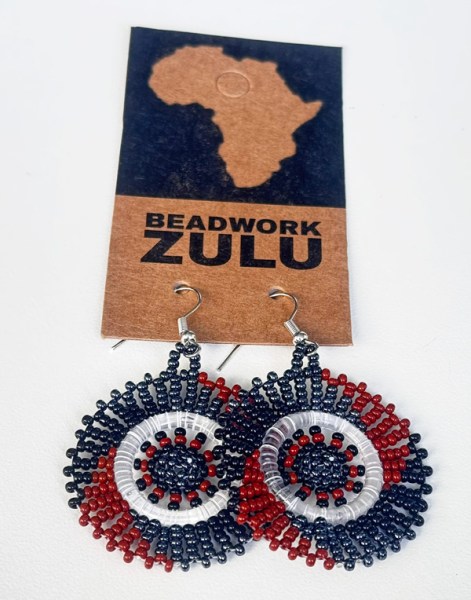 Beaded Circle Earrings Brown Black Metallic