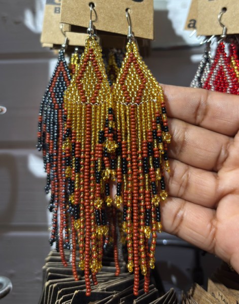 African Beaded Earrings Mkuze Brown Black Gold