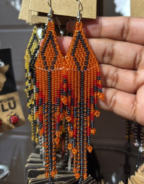 African Beaded Earrings Mkuze Red Orange Metallic