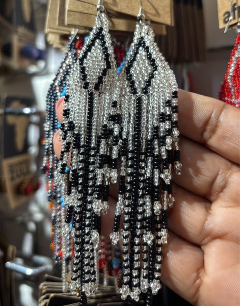 African Beaded Earrings Mkuze Silver Black