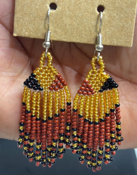 Beaded Short Tassel Earrings Gold Black Brown