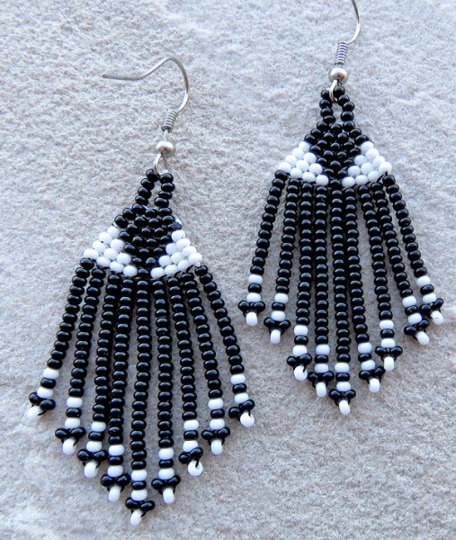 beaded earrings short tassel black white 2