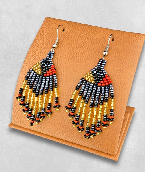 Beaded Short Tassel Earrings Brown Black Gold Metallic