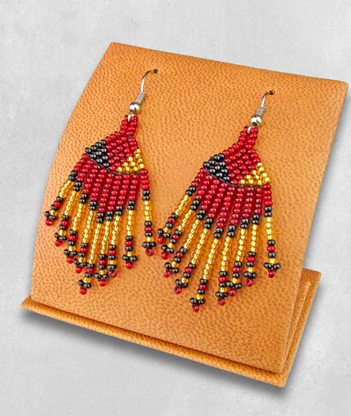 Beaded Short Tassel Earrings Red Gold Black