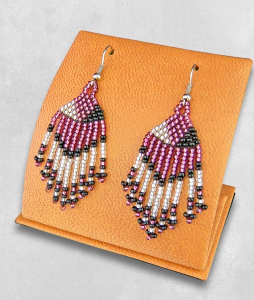 Beaded Short Tassel Earrings Purple Silver Black