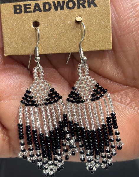 Beaded Short Tassel Earrings Silver Black