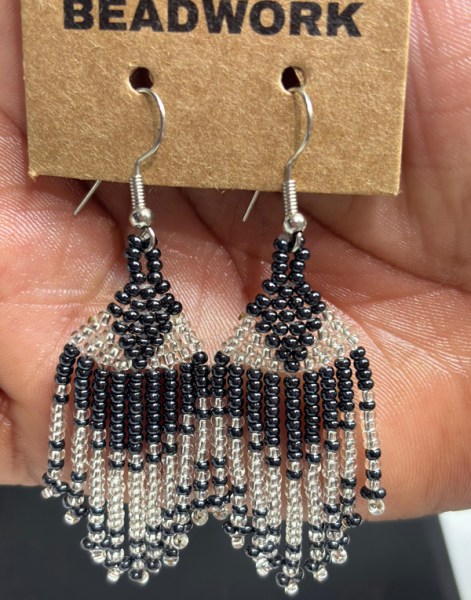 Beaded Short Tassel Earrings Silver Metallic