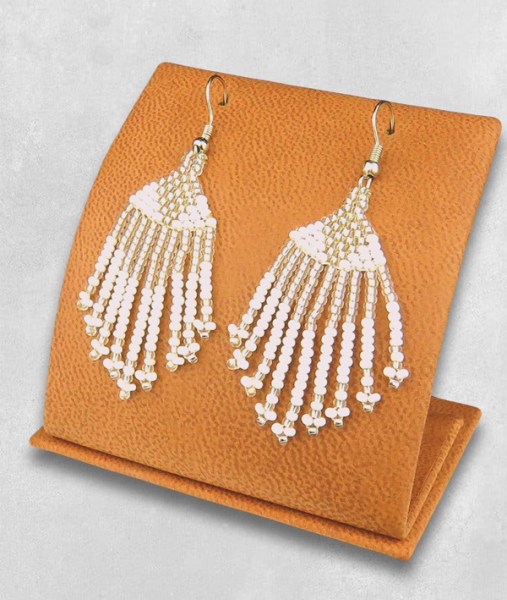 Beaded Short Tassel Earrings Silver White