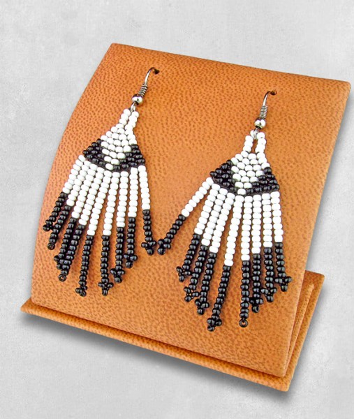 Beaded Short Tassel Earrings White Black