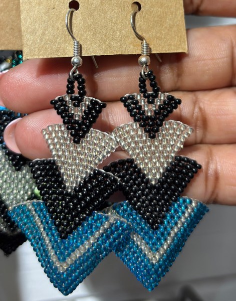 African Beaded Earrings Singita Blue Silver Black