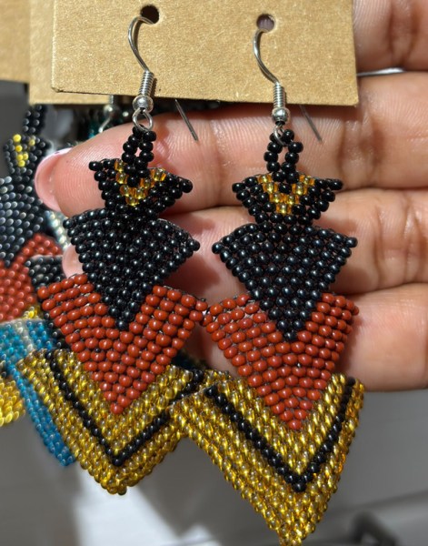 African Beaded Earrings Singita Gold Black Brown Metallic Grey