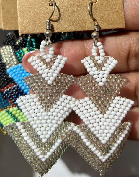 African Beaded Earrings Singita Silver White