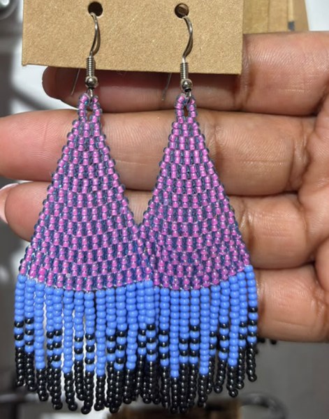 African Beaded Earrings Tembe Large Lilac Blue Metallic Grey 