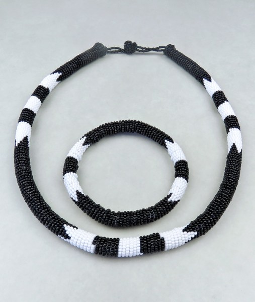 Zulu Necklace Bangle Set Black White