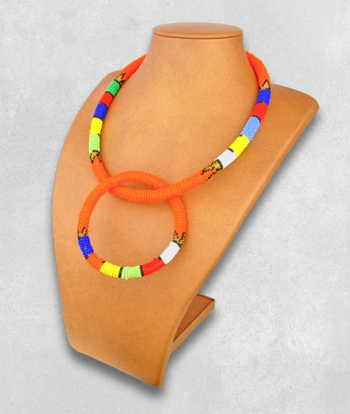 beaded necklace bangle set orange