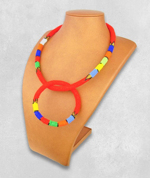 Zulu Necklace Bangle Set Red