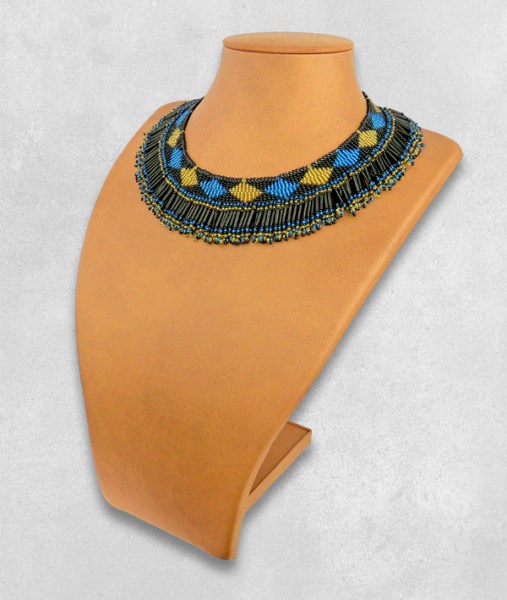 African Beaded Necklace Thandi Blue Gold Black