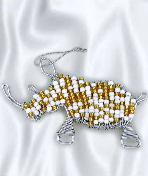 beaded rhino christmas decorations gold white