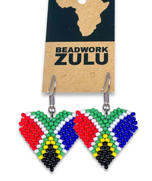 Beaded Heart SA Flag Earrings
