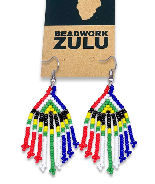 Beaded SA Flag Earrings Tassel