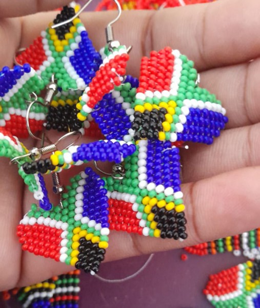 Beaded Heart SA Flag Earrings