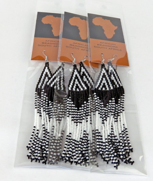 African Beaded Earrings Thonga Black White