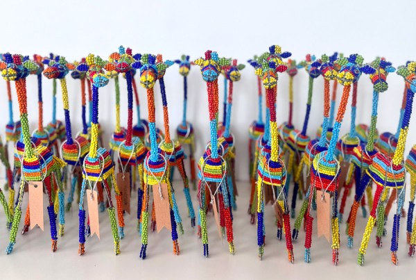 African Beaded Giraffe Colourful Stripes