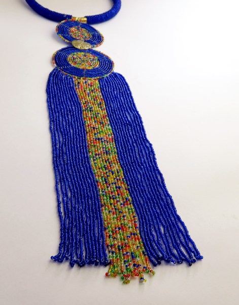 Dark Blue Sizani African Beaded Necklace
