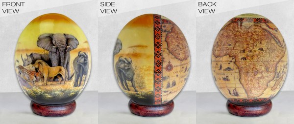 ostrich egg decoupage big five 4 front side back view