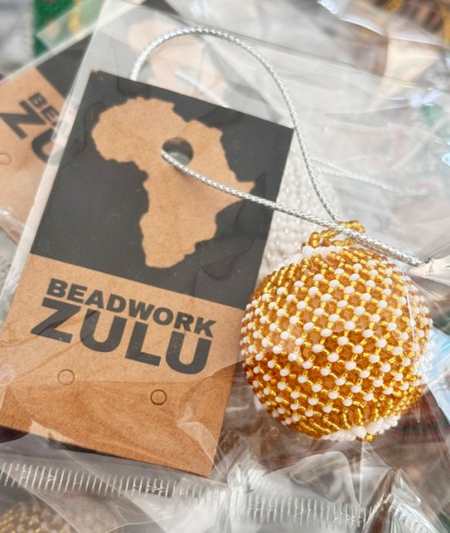 African Beaded Christmas Balls Green Silver