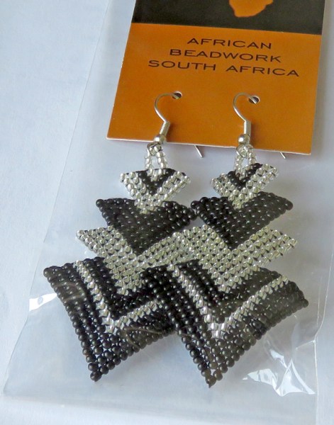 African Beaded Earrings Singita Silver Black