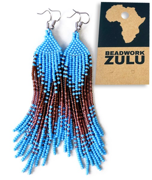 African Beaded Earrings Ilala Aqua Copper Chocolate