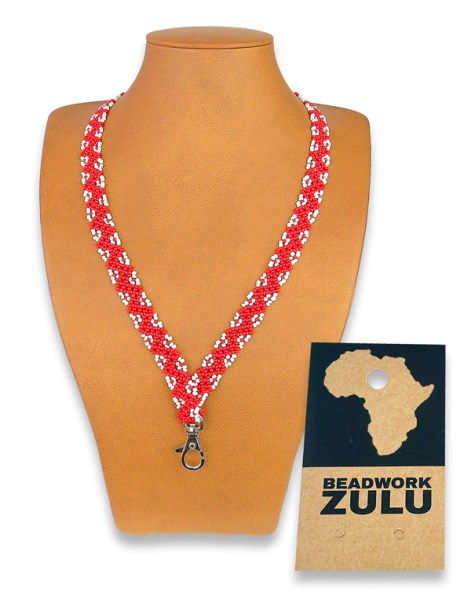 Beaded Lanyard Zigzag Red White