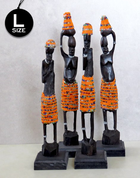 African Beaded Statues Pair Orange Large
