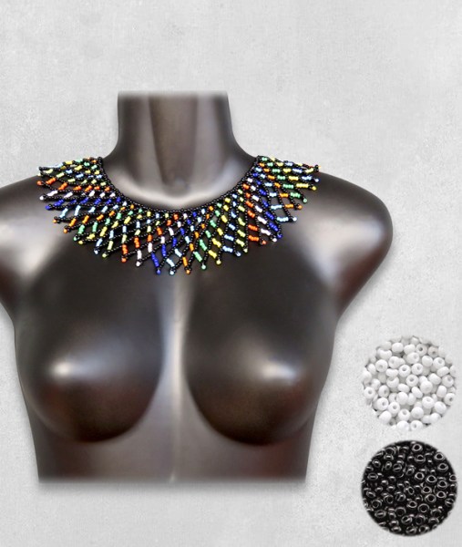 traditional zulu lace necklace small black white