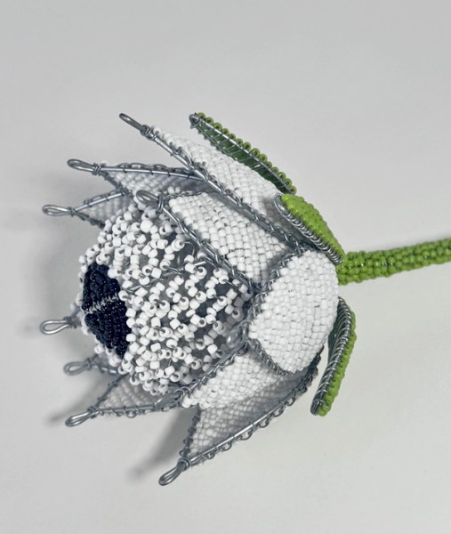 White Protea Flower Beaded