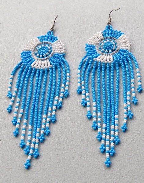 xhosa beaded earring circle tassel blue white6