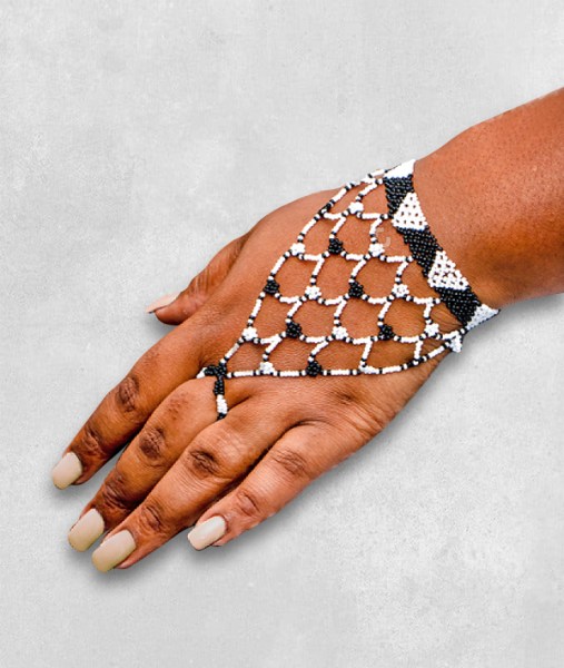 xhosa beaded gloves black white 21