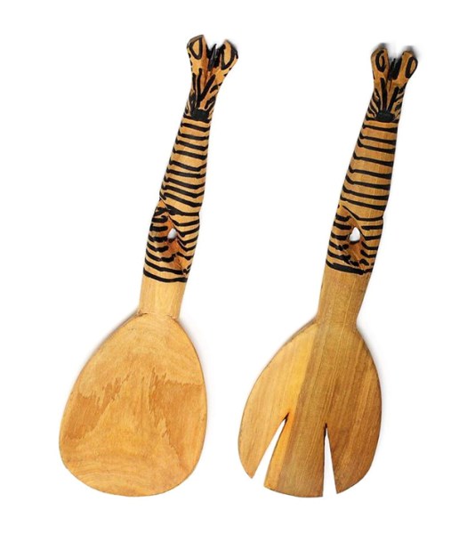 Zebra Wood Carved Salad Server Set