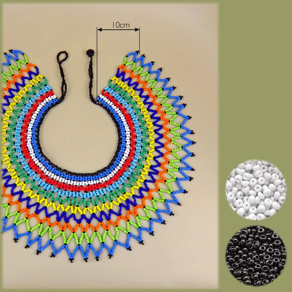 zulu beaded lace necklace large black white