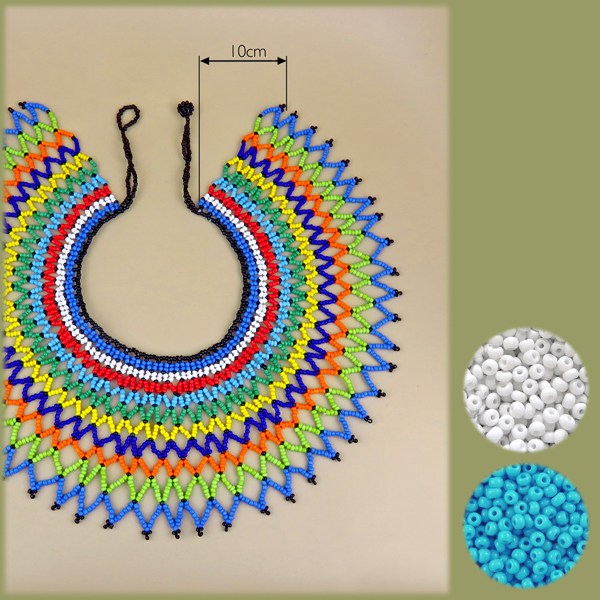 zulu beaded lace necklace large blue white